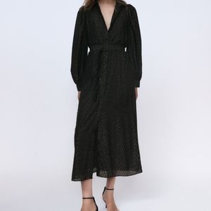 Zara black dress with metallic thred